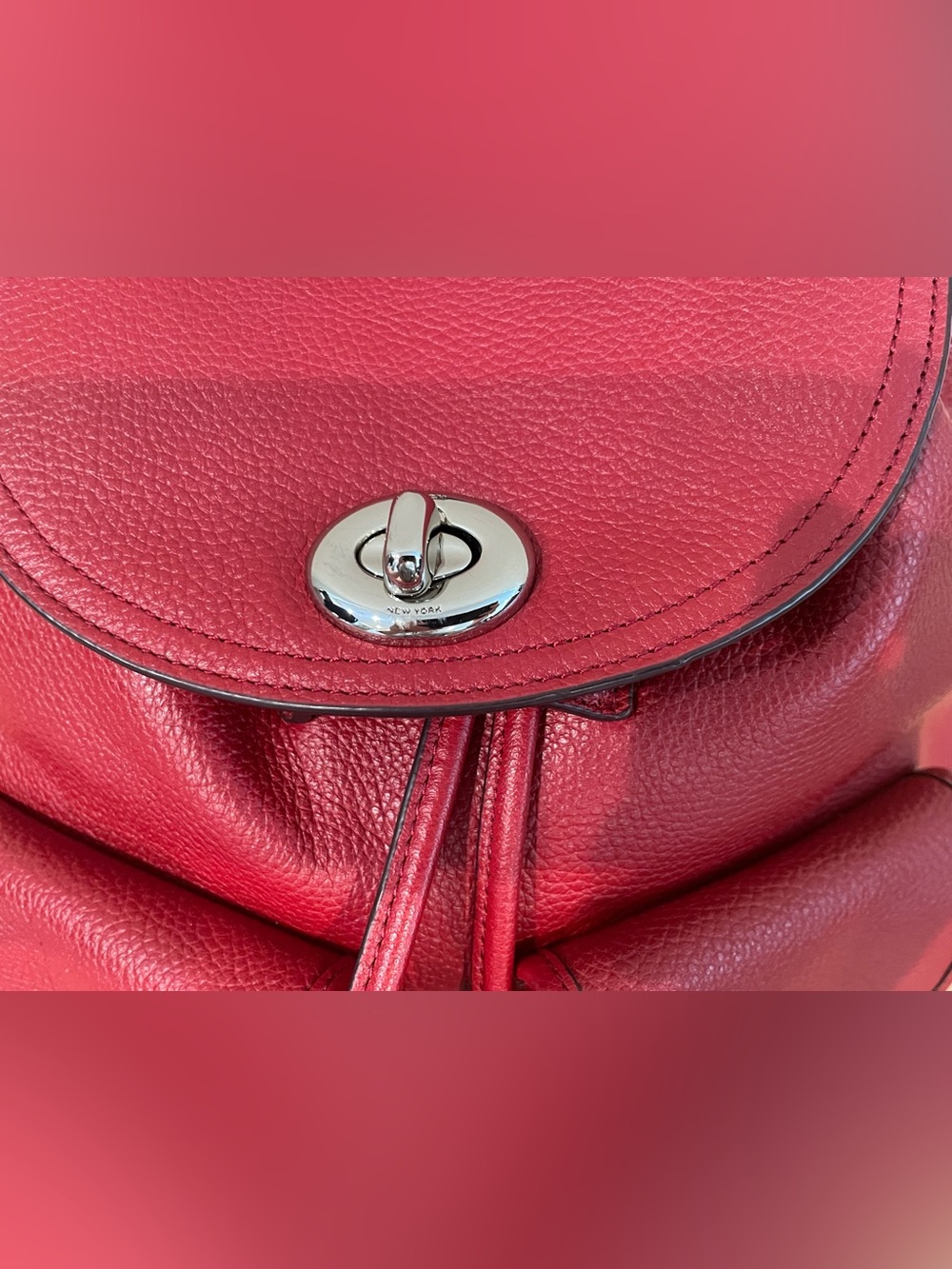 Coach EUC Red Pebble Leather Turnlock Backpack with stud pocket detail. ♥️ - Picture 7 of 16